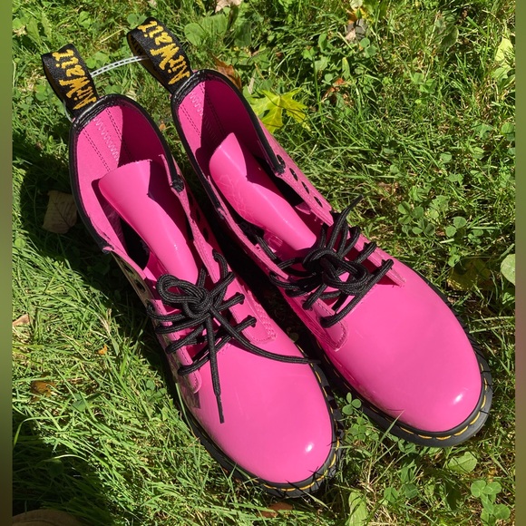 Dr. Martens 1460 Women's Patent Leather Lace Up Boots Hot Pink Combat Boots - Picture 7 of 17